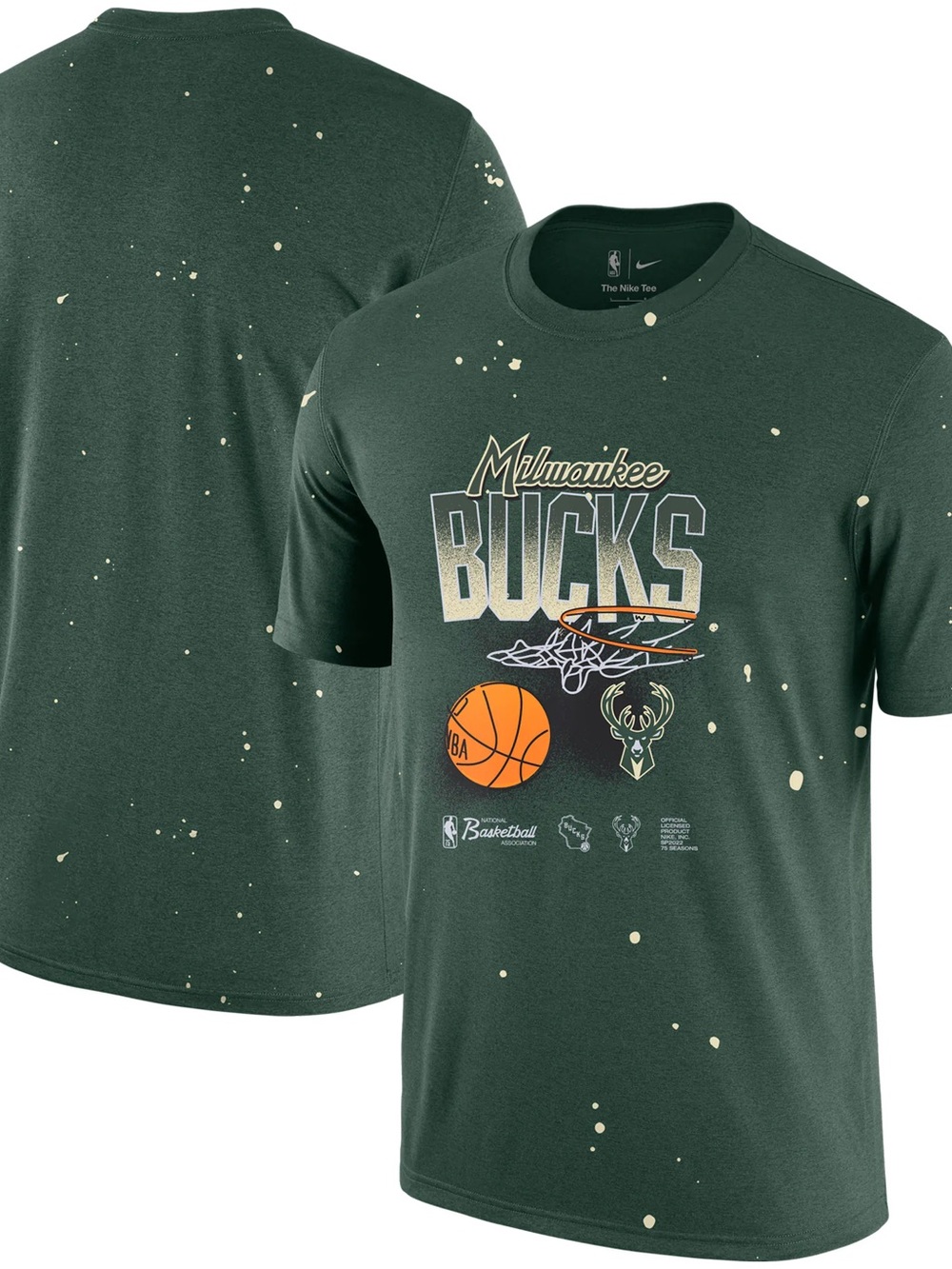 NWOT Men's Milwaukee Bucks Nike Hunter Green Courtside Splatter T-Shirt